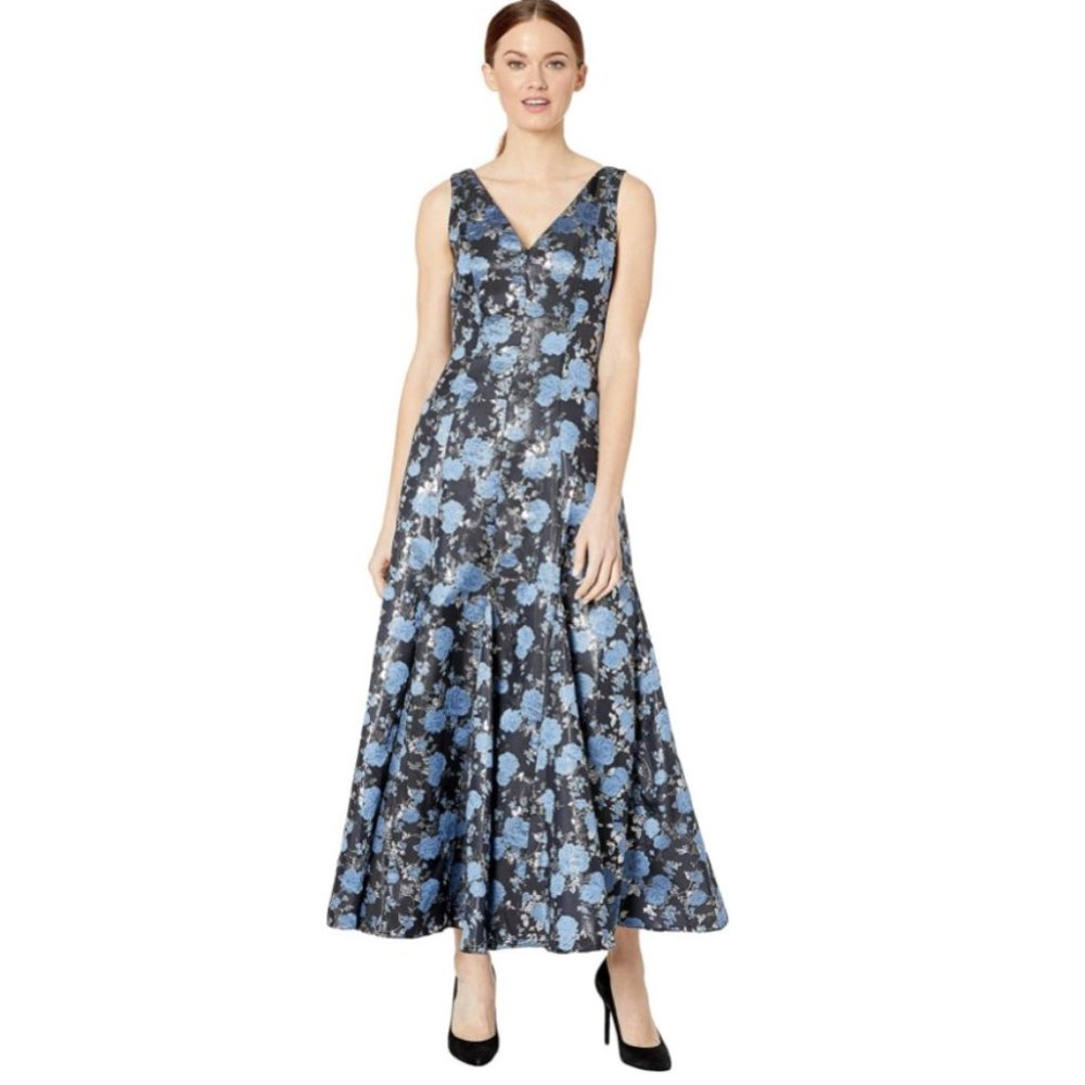 Adrianna Papell Blue Jacquard A Line Dress 8
